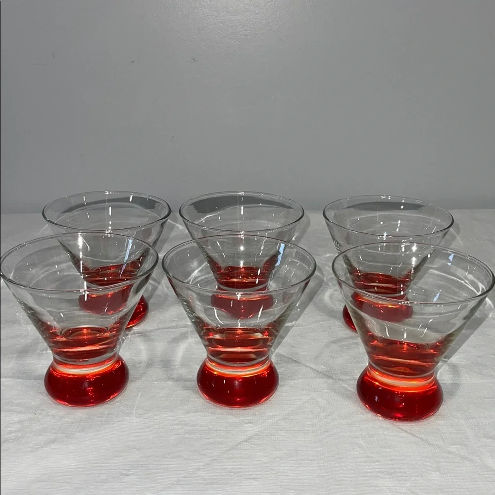 Crate & Barrel DIZZY Red Footed Cocktail Martini Cosmo Glasses Set 6 MCM style